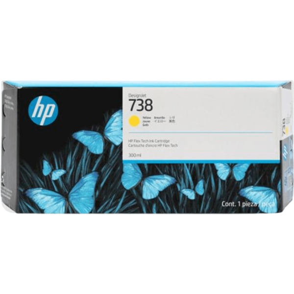 HP Ink 738 300-ml Yellow DesignJet Cartridge | 676M8A