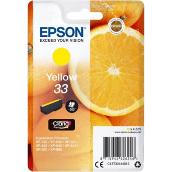 EPSON Ink 33 Claria Premium Yellow 4.5ml | C13T33444012
