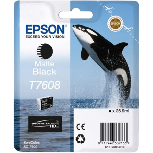 EPSON Ink T7608 Ultrachrome HD Matte Black 26ml | C13T76084N10