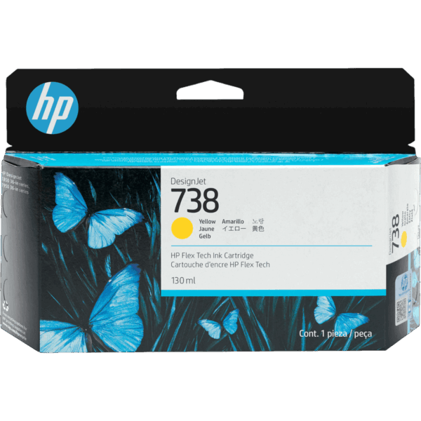HP Ink 738 Yellow DesignJet Cartridge Original Standard Yield | 498N7A