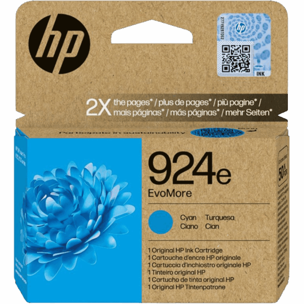 HP Ink 924e EvoMore Cyan Original Cartridge | 4K0U7NE