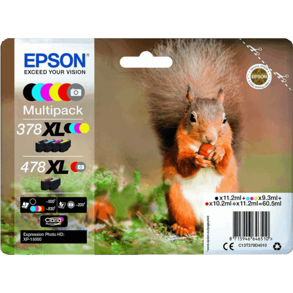EPSON Ink T379D Black 11.2 ml C+M+Y 9.3ml Red 10.2ml Grey 11.2 ml | C13T379D4010